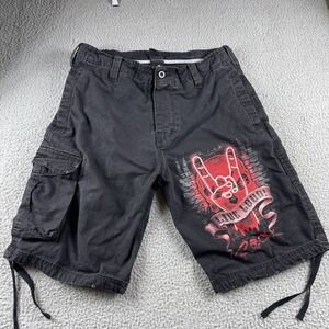 Spiral Direct Cargo Shorts Mens M Black Button Skull Skater y2k Goth Darkwear